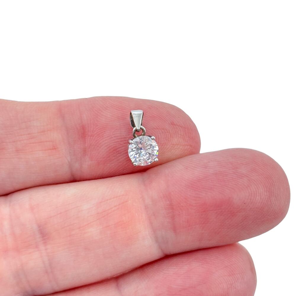 Vintage Sterling Silver 925 Cubic Zirconia Solitaire Pendant